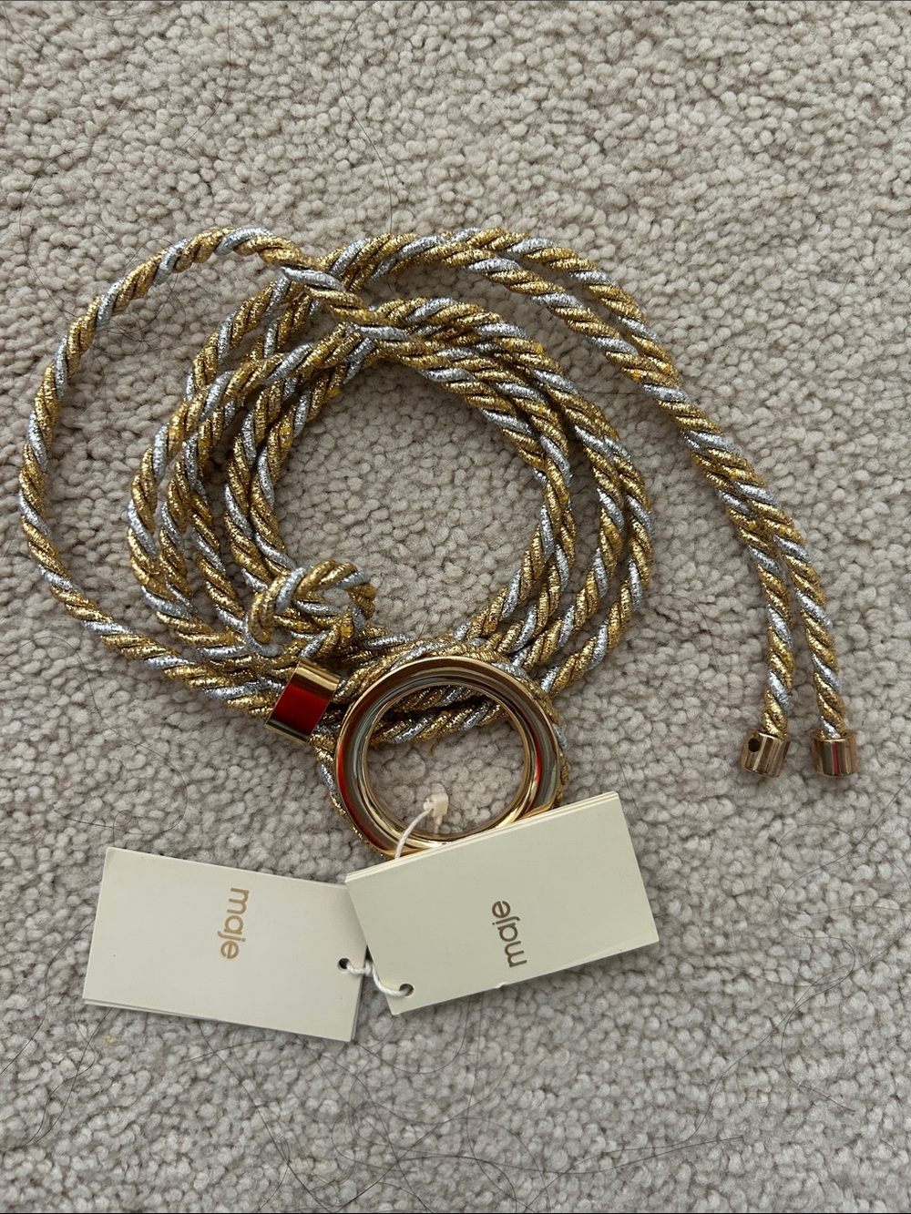 Maje Gold & Silver Twisted Rope Belt with Ring Hardware